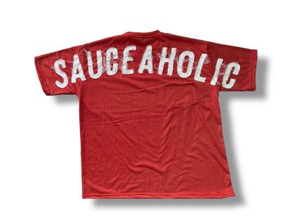 Distressed drip oversized tee red